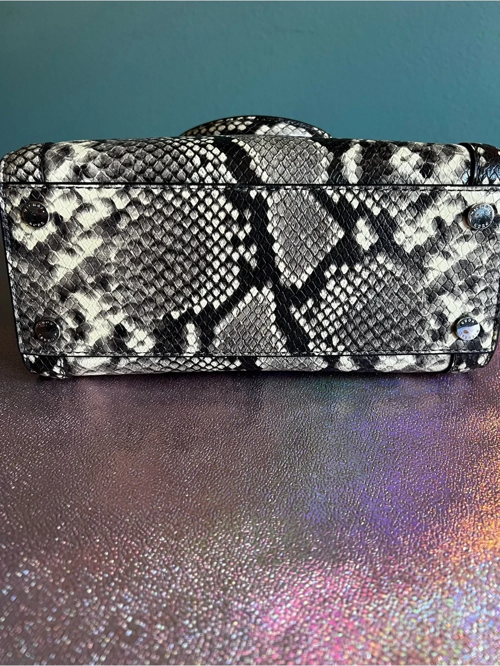 Michael Kors Black and White Python Embossed Leather Satchel